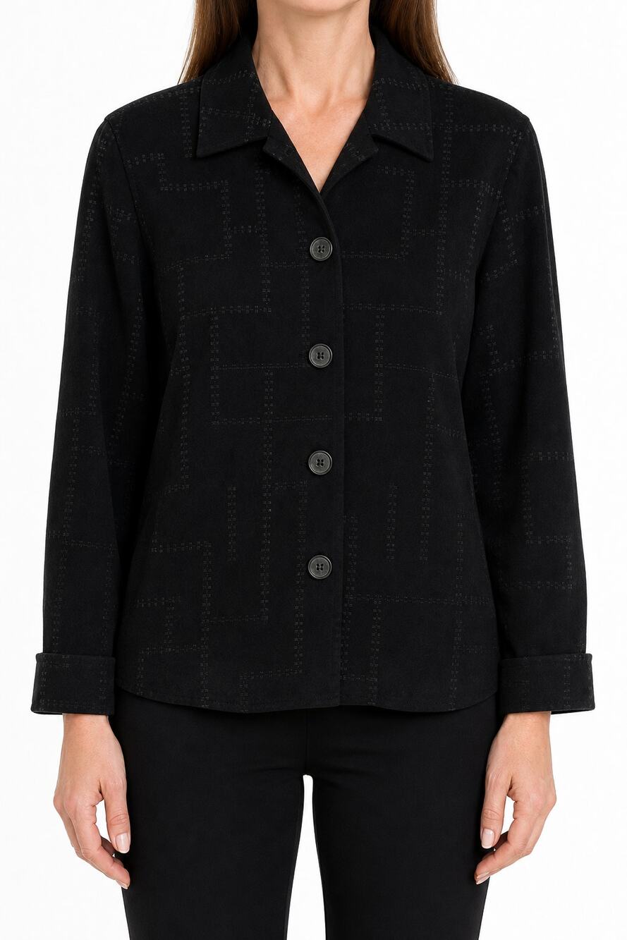 Harvé Benard Women's Black Geometric Button Jacket Size 8 Career Minimalist Work